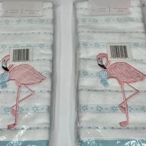 Lauren Conrad Flamingo Embroidered Hand Towels-NWT. 2 towels for price of 10.00